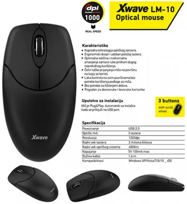 Opticki mis, USB, do 1000dpi, crno-sivi ( 122475 )