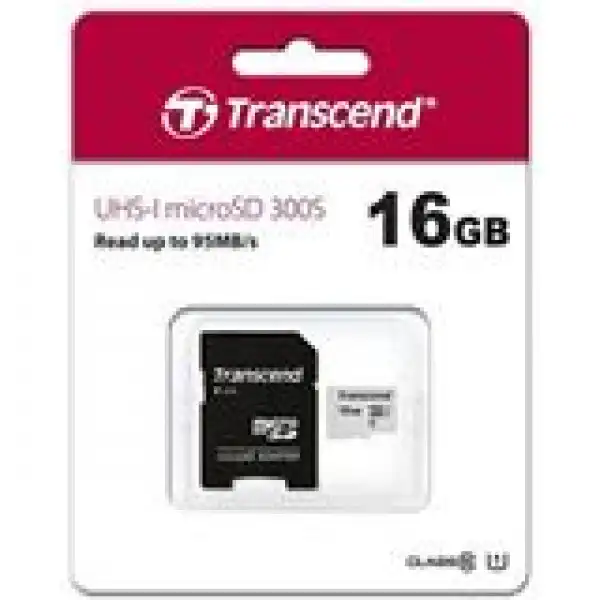 Micro SD 16 GB, Class 10 U1, Read up to 95MB/s with adapter ( TS16GUSD300S-A ) 