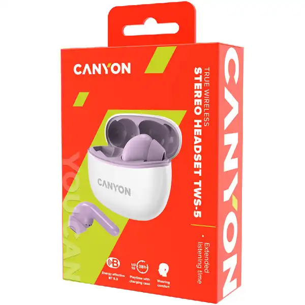 Canyon TWS-5 Bluetooth headset, with microphone, BT V5.3 JL 6983D4, Frequence Response:20Hz-20kHz, battery EarBud 40mAh*2+Charging Case 500