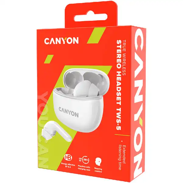 Canyon TWS-5 Bluetooth headset, with microphone, BT V5.3 JL 6983D4, Frequence Response:20Hz-20kHz, battery EarBud 40mAh*2+Charging Case 500