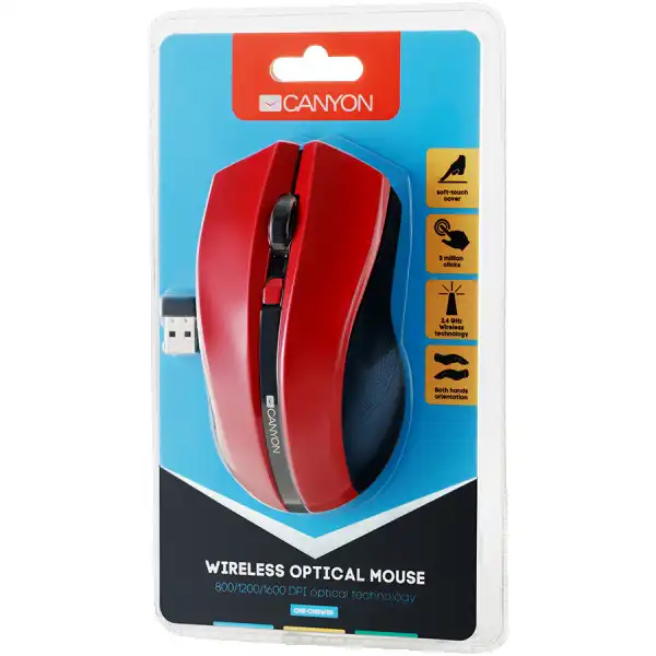 CANYON MW-5 2.4GHz wireless Optical Mouse with 4 buttons, DPI 80012001600, Red, 122*69*40mm, 0.067kg ( CNE-CMSW05R ) 