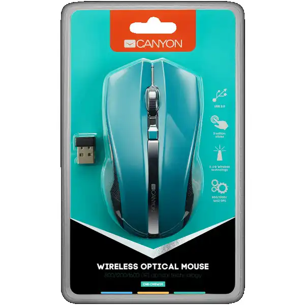 CANYON MW-5 2.4GHz wireless Optical Mouse with 4 buttons, DPI 80012001600, Green, 122*69*40mm, 0.067kg ( CNE-CMSW05G ) 