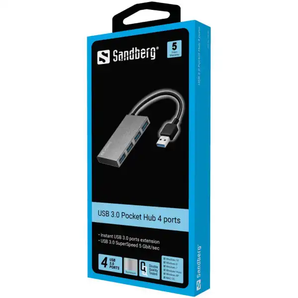 USB HUB 4 port Sandberg Pocket USB 3.0 133-88