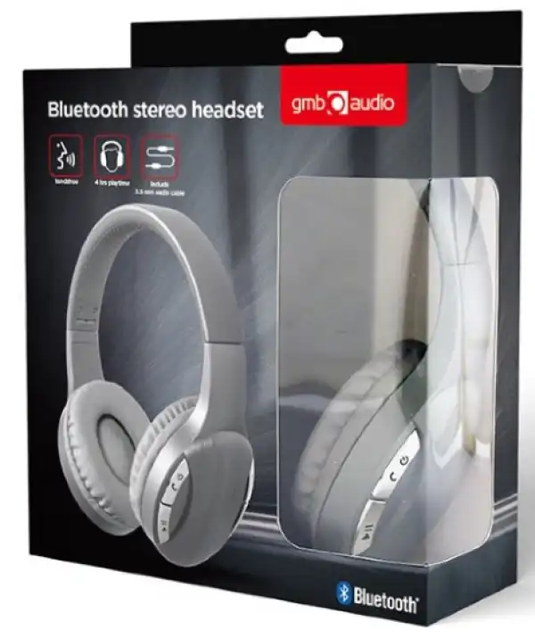 BTHS-01-SV Gembird Bluetooth stereo Slusalice sa mikrofonom, Silver