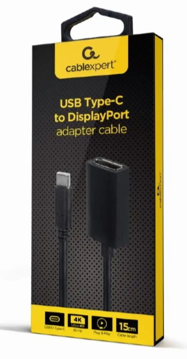 A-CM-DPF-02 Gembird USB Type-C to DisplayPort adapter cable, 4K, 15 cm, black