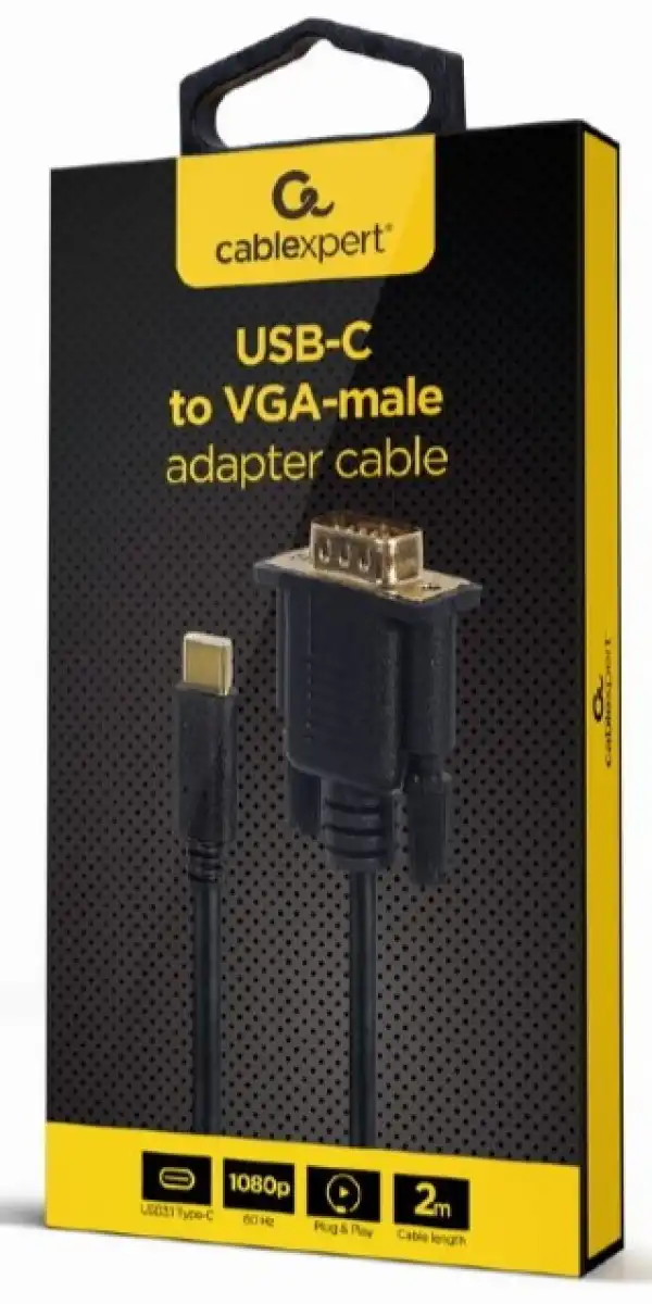 A-CM-VGAM-01 Gembird USB-C to VGA-M adapter, 2 m, black, blister