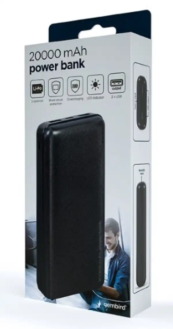 Gembird PB20-02 Power bank 20000mAh 2xUSB, LED