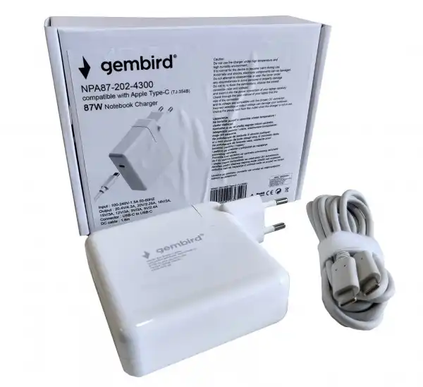 Gembird punjac za laptop 87W-20,2V-4.3A, USB Type-C NPA87-202-4300 (TJ-354B Apple Type-C/USB-C)
