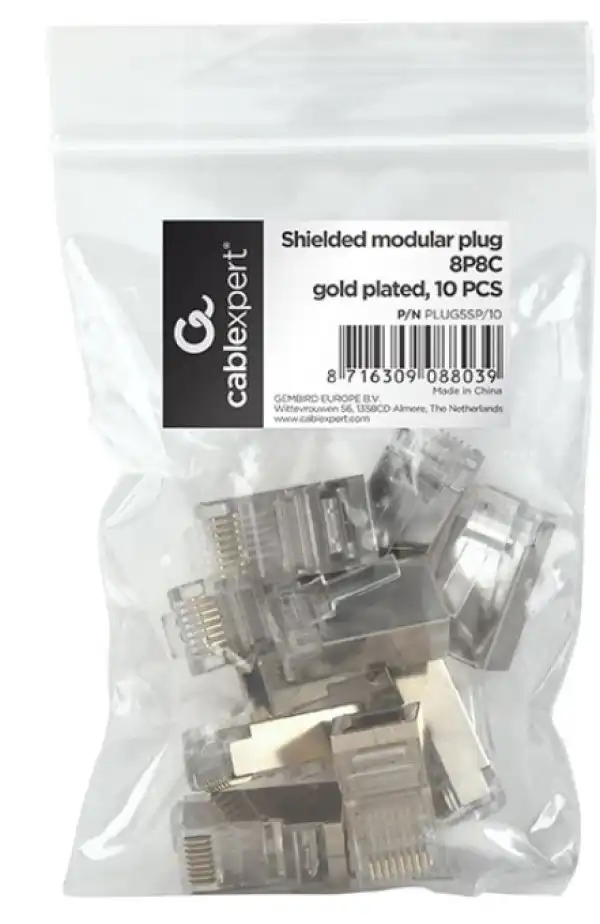 Gembird shielded modular 30u gold plated LAN konektor RJ45 za FTP SFTP cat5 (pak.10kom) PLUG5SP/10