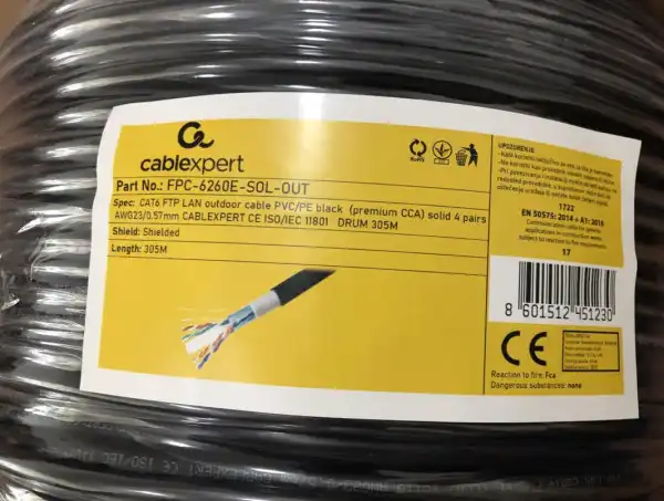 Gembird, FTP cat.6 Outdoor, solid 23AWG, 0.57mm PREMIUM CCA kotur pun presek 305m FPC-6260E-SOL-OUT