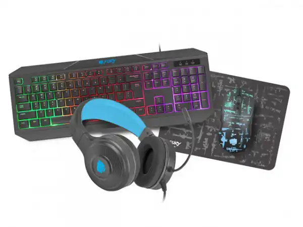 NATEC FURY THUNDERSTREAK 3.0, 4 in 1 Gaming Combo, RGB Keyboard (Antighosting, Spill Proof), Mouse (800-4000dpi, 6 buttons, Programmable, LED), H