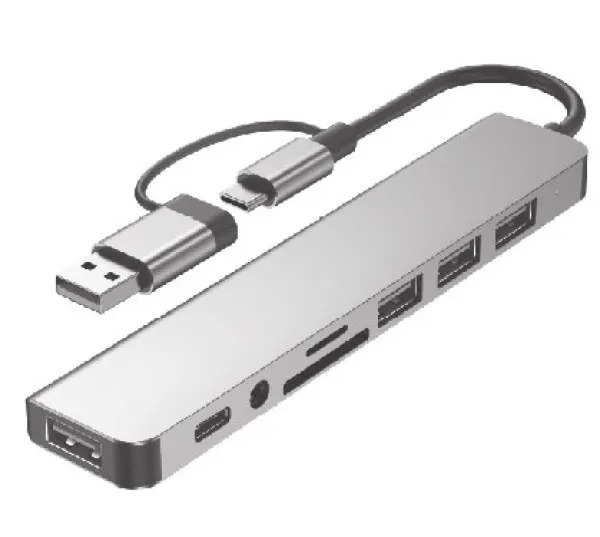 A-CM-COMBO8-06 Gembird USB +USB-C multi-port 8-in-1 USB3.0+USB2.0+SD+3.5mm+Data