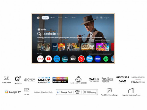 Televizor TCL 65A300W/QLED/65''/4K UHD/144Hz/Matte Screen/''Ai'' Art/Google TV/frame