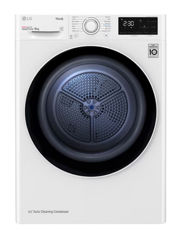 LG Mašina za sušenje veša, Dual Inverter Heat Pump, A++, 8kg, Eco Hibrid, LED display, WiFi, D: 69 cm ( RH80V3AV6N )