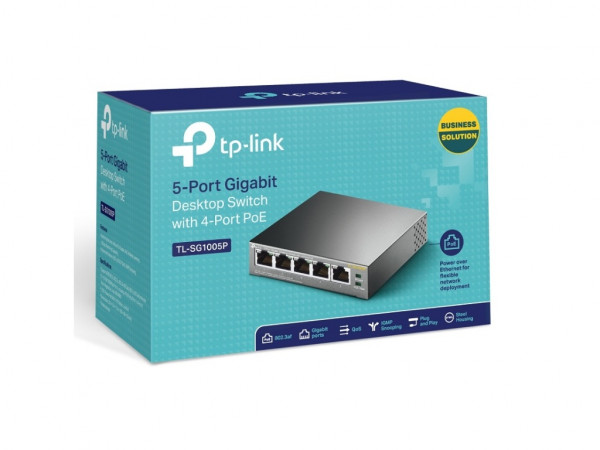 Switch TP-LINK TL-SG1005P Gigabit/5x RJ45/10/100/1000Mbps/4x PoE+/56W PoE/metalno kuciste
