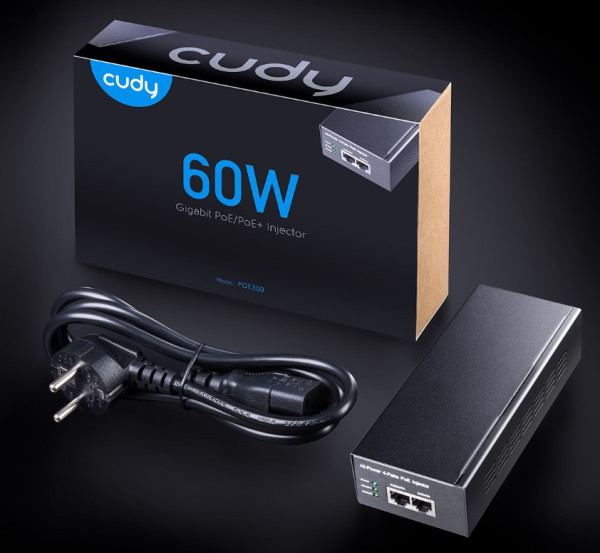 Cudy POE300 60W Gigabit PoE+/PoE Injector, 802.3at/802.3af Standard, Data&Power 100 Meters