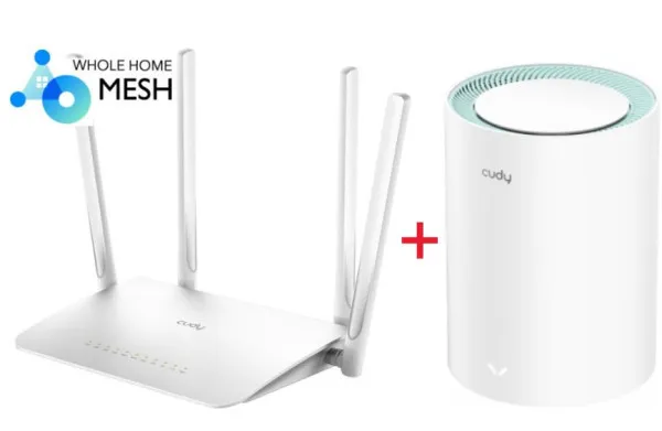 Cudy SET * WR1300 AC1200 Dual Band 2.4+5Ghz MESH  Ruter + M1300 1-pack AC1200 Dual Band MESH (5142)