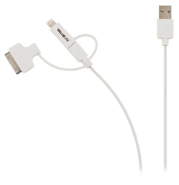 VLMP39410W1.00 Nedis 3 u 1 Sync and Charge Cable USB-A Male - Micro B Male 1.00 m White + 30-Pin Doc