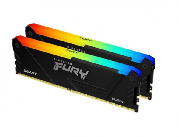 Kingston DDR4 32GB 2x16GB 3600MHz FURY BEAST RGB, Non-ECC UDIMM, CL18 1.35V, 288-Pin 1Rx8, Memory Kit, w/RGB Heatsink, XMP ( KF436C18BB2AK2/32 )