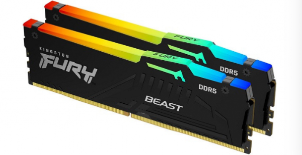 Kingston DDR5 32GB (2x16GB) 6000MHz FURY BEAST RGB, Non-ECC UDIMM, CL30 1.4V, 288-Pin 1Rx8, Black, Memory Kit, w/RGB Heatsink, XMP ( KF560C30BBAK2