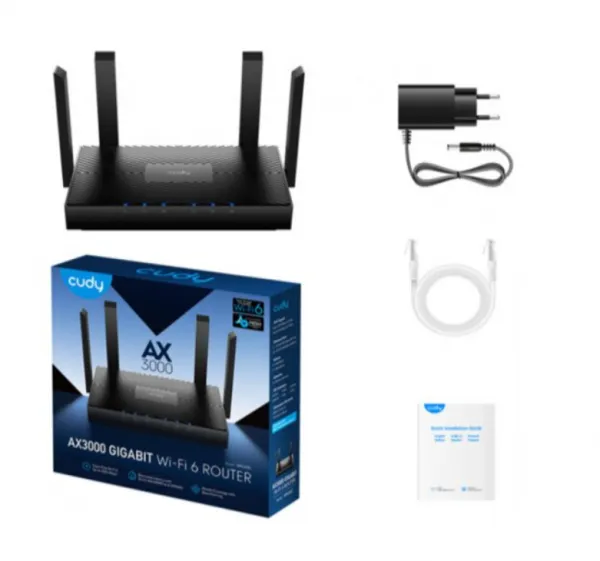 Cudy WR3000 AX3000 Dual Band 2.4+5Ghz Wi-Fi Ruter 1W/4LAN Gbit,4x5dBi 160MHz, Wisp/AP/REP