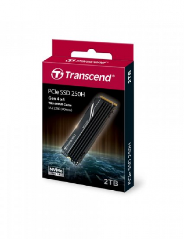 Transcend 2TB, M.2 2280, PCIe Gen4x4, NVMe, 3D TLC, with Dram(Metal Heatsink) ( TS2TMTE250H )