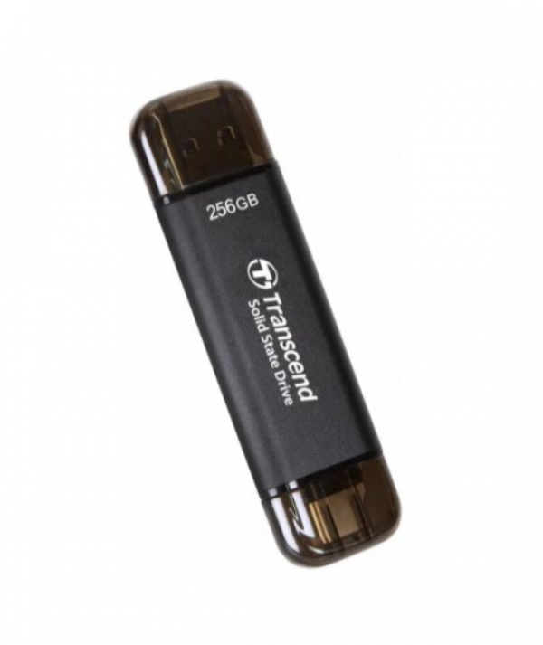 Transcend 256GB, Portable SSD, ESD310, USB 3.1 Gen 2, USB Type-A/USB Type-C, Write up to 950 MB/s, Read up to 1050 MB/s, Black ( TS256GESD310C )