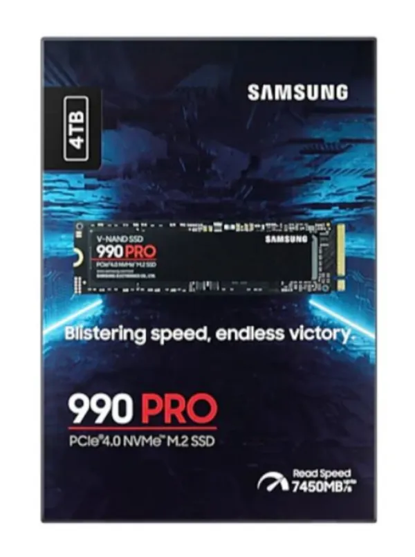 Samsung M.2 NVMe 4TB SSD, 990 PRO, PCIe Gen4.0 x4, Read up to 7450 MB/s, Write up to 6900 MB/s, 2280, w/Heatsink ( MZ-V9P4T0CW )