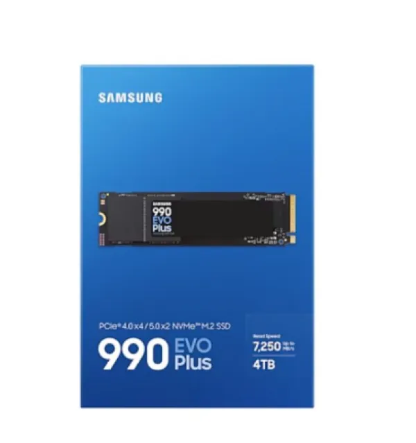 Samsung M.2 NVMe 4TB, 2280, Gen PCIe 4.0x4/5.0x2, 990 EVO Plus, Read up to 7250 MB/s, Write up to 6300 MB/s (single sided) ( MZ-V9S4T0BW )
