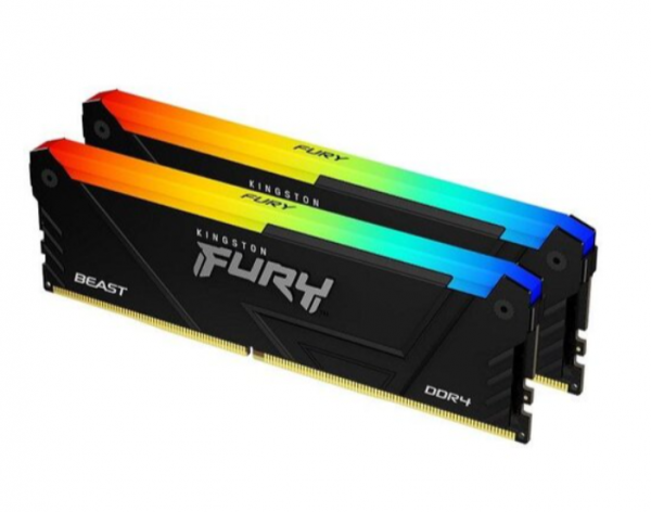 Kingston DDR4 16GB (2x8GB) 3200MHz FURY BEAST RGB, Non-ECC UDIMM, CL16 1.35V, 288-Pin 1Rx8, Memory kit, w/RGB Heatsink, XMP ( KF432C16BB2AK2/16 )