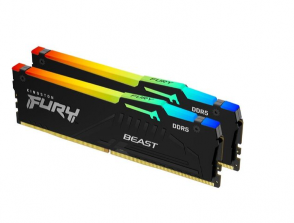 Kingston DDR5 64GB (2x32GB) 5600MT/s FURY BEAST RGB, Non-ECC UDIMM, CL40 1.25V, 288-Pin 2Rx8, Black, Memory Kit, w/RGB Heatsink ( KF556C40BBAK2-64