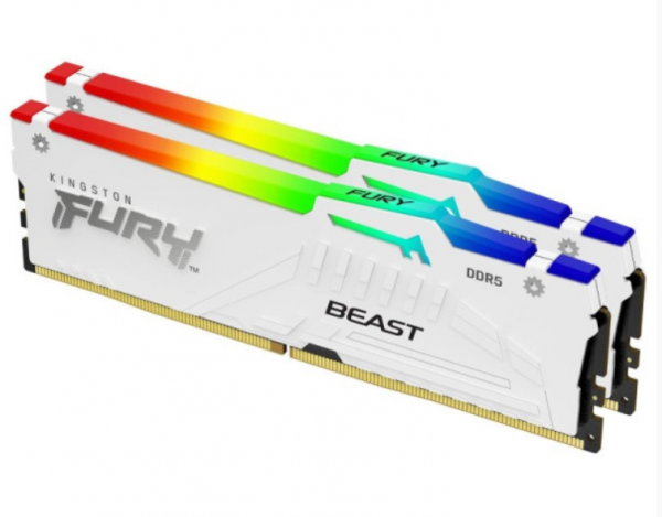 Kingston DDR5 32GB (2x16GB) 6000MT/s FURY BEAST RGB, Non-ECC UDIMM, CL36 1.35V, 288-Pin 1Rx8, White, Memory Kit, w/Heatsink, XMP & EXPO ( KF560C36 )