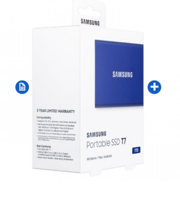 Samsung portable SSD 1TB, T7, USB 3.2 Gen.2 (10Gbps), blue ( MU-PC1T0H/WW )
