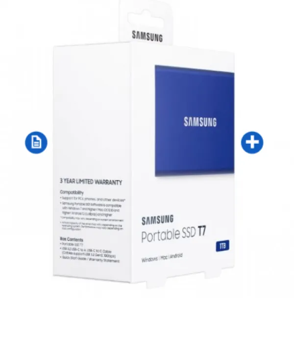 Samsung portable SSD 1TB, T7, USB 3.2 Gen.2 (10Gbps), blue ( MU-PC1T0H/WW )