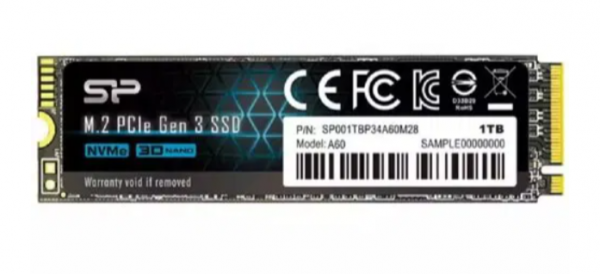 Silicon Power M.2 NVMe 256GB SSD, A60, Read up to 2,200 MB/s, Write up to 1,600 MB/s, 2280 ( SP256GBP34A60M28 )