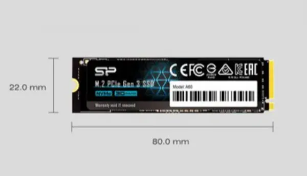 Silicon Power M.2 NVMe 256GB SSD, A60, Read up to 2,200 MB/s, Write up to 1,600 MB/s, 2280 ( SP256GBP34A60M28 )