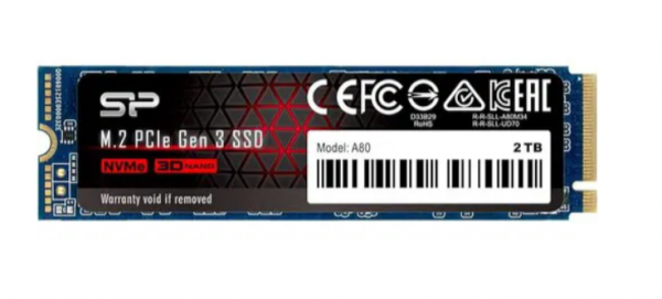 Silicon Power M.2 NVMe 2TB SSD, A80, PCIe Gen3x4, Read up to 3,400 MB/s, Write up to 3,000 MB/s, 2280 ( SP002TBP34A80M28 )