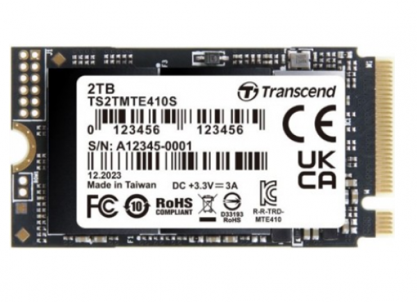 Transcend 2TB, M.2 2242, PCIe Gen4x4, NVMe, 3D TLC, DRAM-less, Read up to 5000 MB/s, Write up to 4300 MB/s, Single-sided ( TS2TMTE410S )