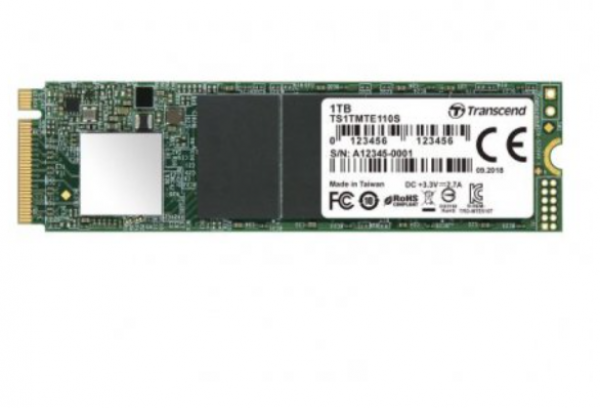 Transcend 1TB, M.2 2280, NVMe, PCIe Gen3x4, M-Key, 3D TLC, DRAM-less ( TS1TMTE110S )