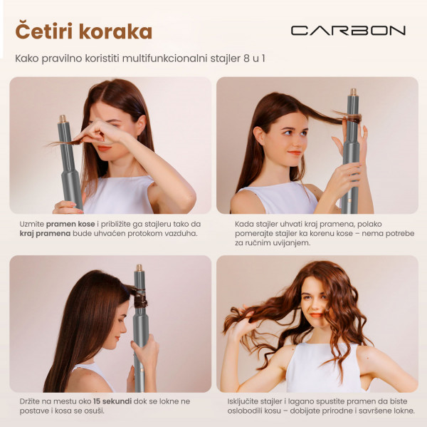 Carbon 8 u 1 Multifunkcionalni stajler za kosu M8