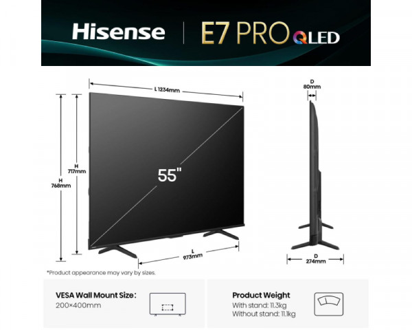 HISENSE 55 inča 55E7Q PRO QLED 4K UHD Smart TV