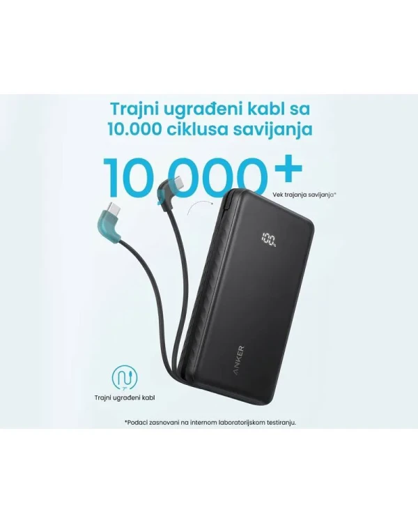 ANKER Zolo Power Bank sa ugrađenim USB-C kablom crni 20000mAh, 22.5W