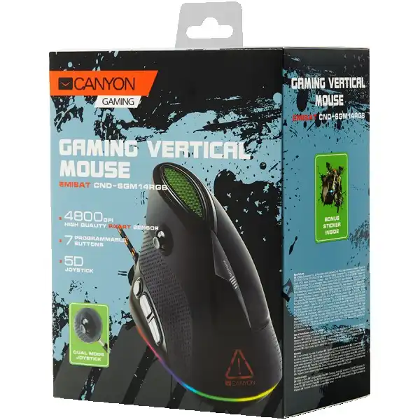 Canyon vertikalni optički gejmerski miš 4800dpi crni CND-SGM14RGB