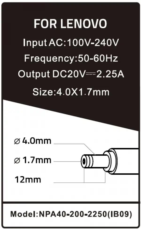 NPA40-200-2250 (IB09) ** Gembird punjac za laptop 40W-20V-2.25A, 4.0x1.7mm Yellow (661 Alt=IB10)