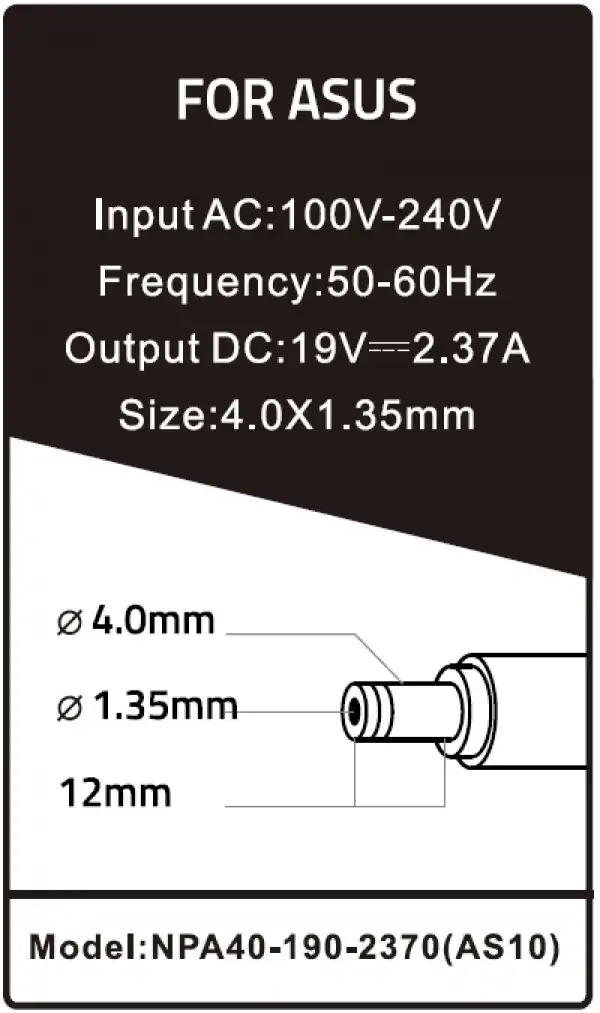 NPA40-190-2370 (AS10) ** Gembird punjac za laptop 40W-19V-2.37A, 4.0x1.35mm black (661 Alt=AS14)