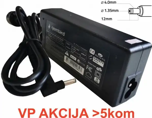 NPA65-190-3420 (AS14) ** Gembird punjac za laptop 65W-19V-3.42A, 4.0x1.35mm black (661)