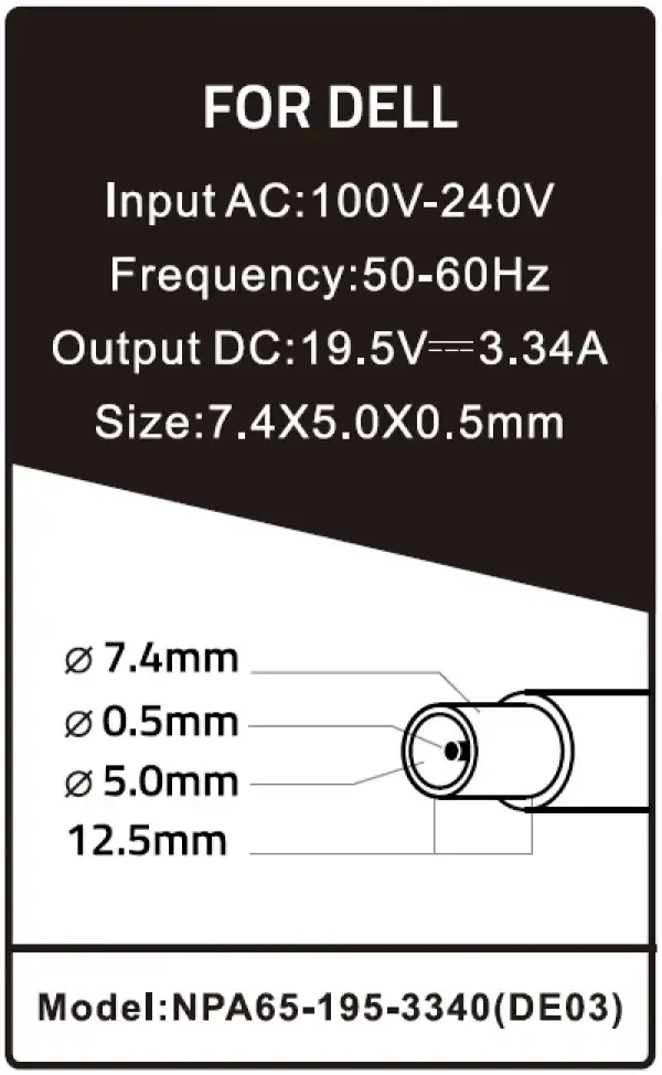 NPA65-195-3340 (DE03) **Gembird punjac za laptop 65W-19.5V-3.34A, 7.4x5.0mm black PIN (749 Alt=DE10)