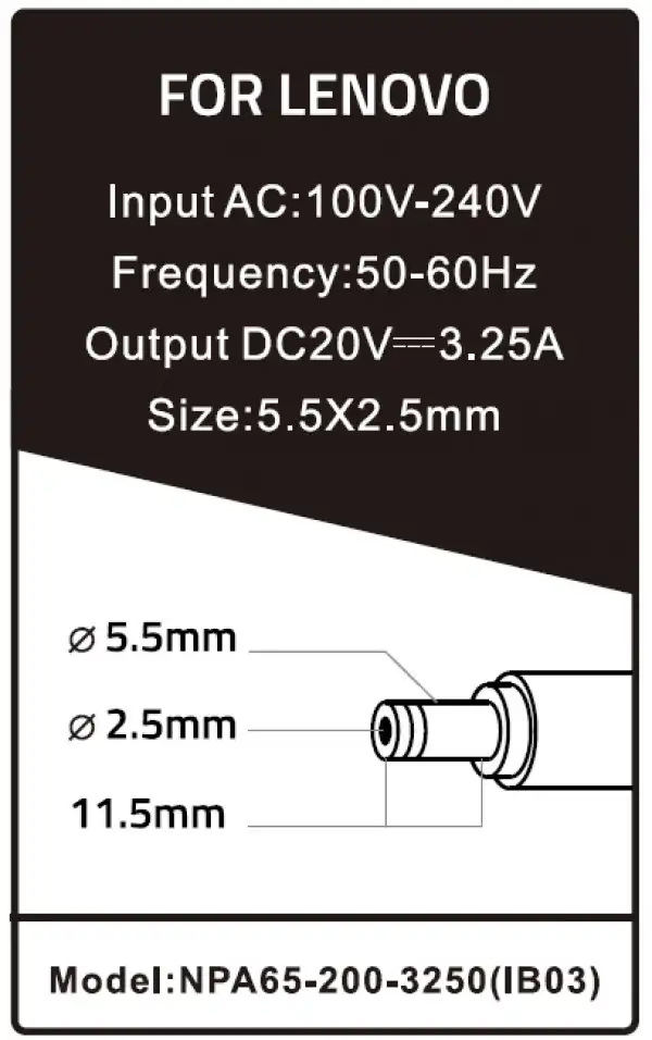 NPA65-200-3250 (IB03) ** Gembird punjac za laptop 65W-20V-3.25A, 5.5x2.5mm Black (661)