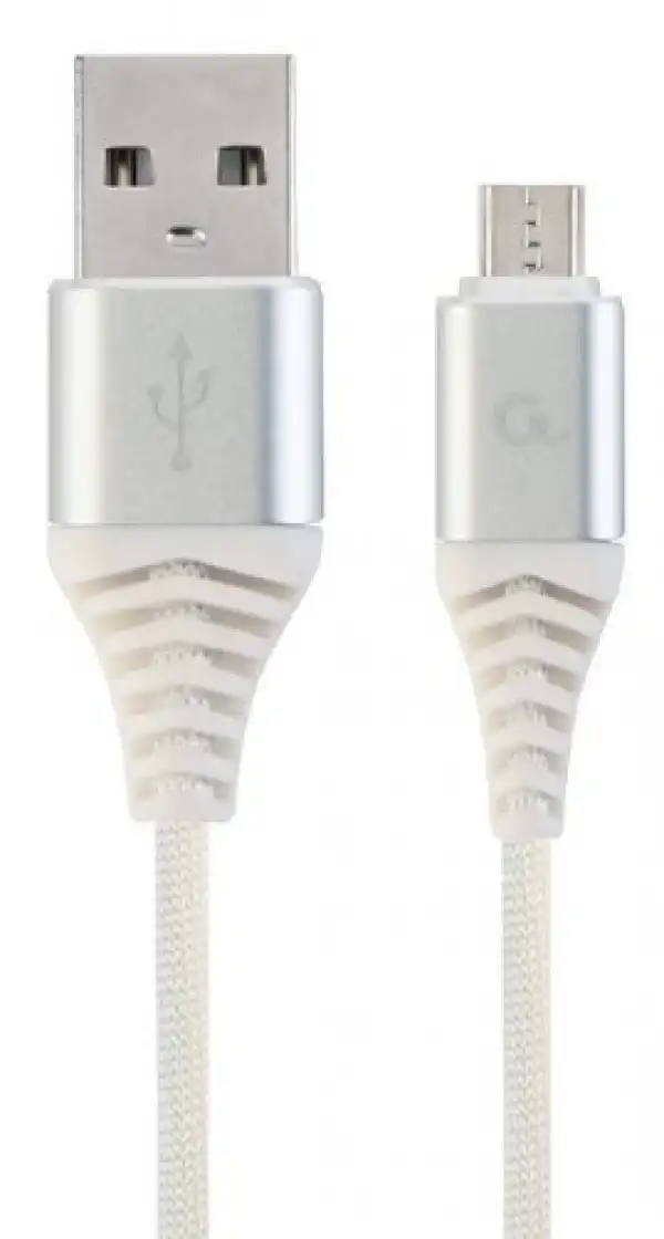 CC-USB2B-AMmBM-2M-BW2 Gembird Premium cotton braided Micro-USB charging -data cable,2m, silver/white