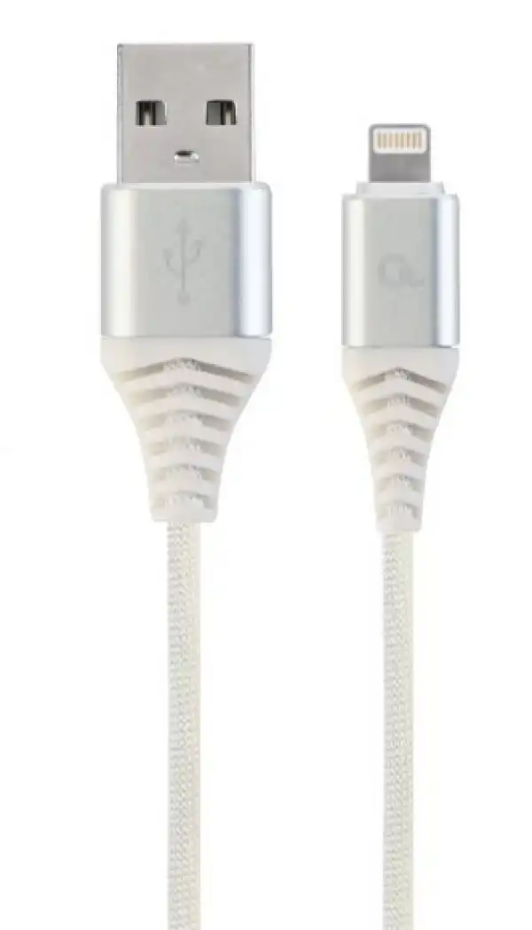 CC-USB2B-AMLM-2M-BW2 Gembird Premium cotton braided 8-pin charging and data cable, 2m, silver/white